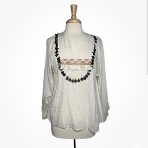 Mes Demoiselles Paris Boho Beaded Coin Cotton Summer Off White Top Size 6